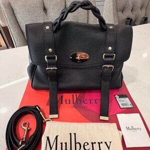 Mulberry Black Leather Satchel with Gold Hardware